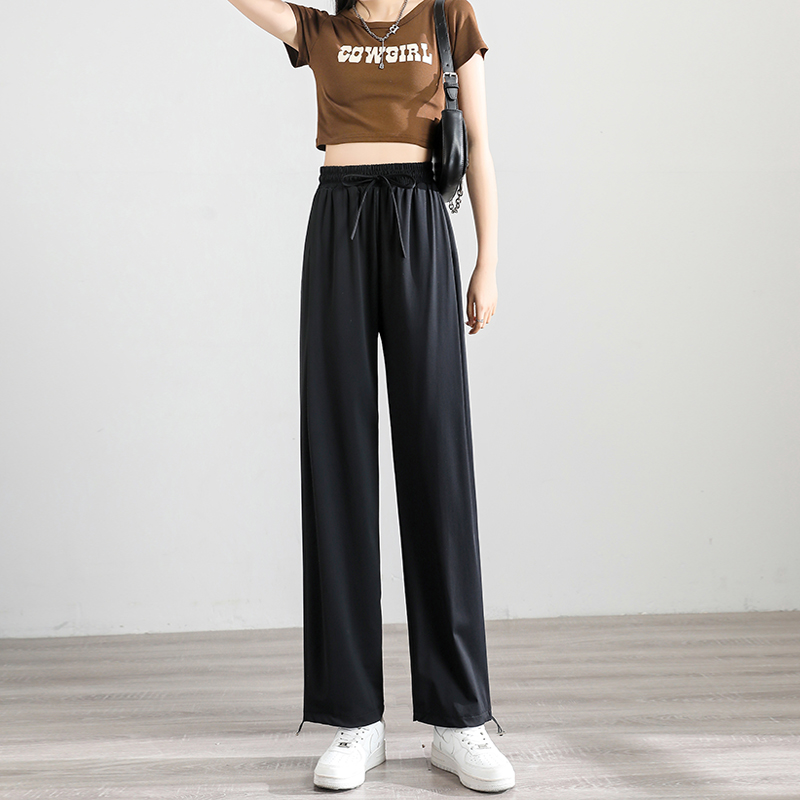 夏季薄款冰丝速干运动裤女直筒宽松束脚阔腿休闲裤学生卫裤灯笼裤