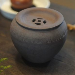 侘寂风干泡水盂茶具茶道家用渣斗 信堂粗陶建水茶渣缸带盖茶洗日式