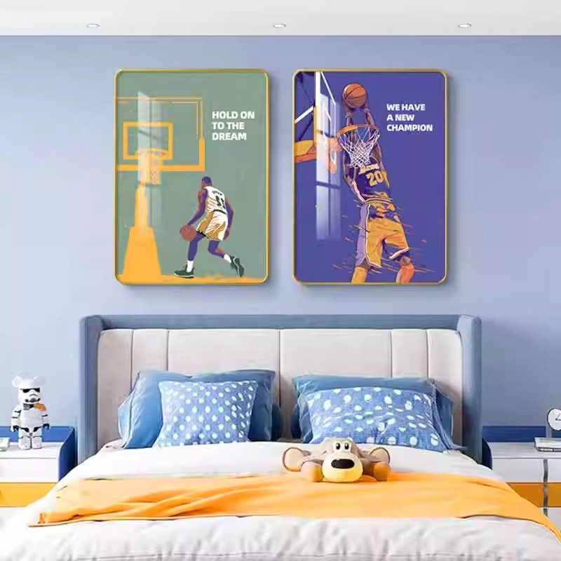 儿童房装饰画卡通动漫男孩主卧房间背景墙画篮球海报卧室床头挂画