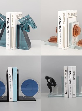 创意几何水晶透明书立摆件软装样板间酒店客厅书房桌面书档工艺品
