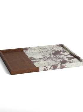 现代简约欧式轻奢马毛肌理纹打印皮革托盘样板房售楼处软装饰品