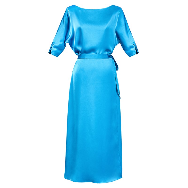 2025夏新款法式高级感缎面一字领收腰显瘦气质茶歇长裙女装连衣裙