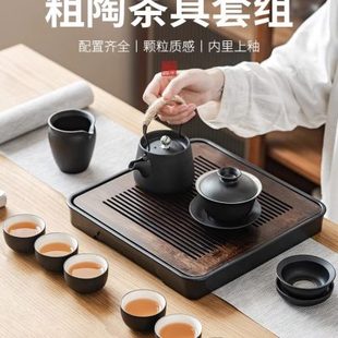 家用办公室客厅会客高档轻奢泡茶壶茶盘整套装 黑陶功夫茶具小套装