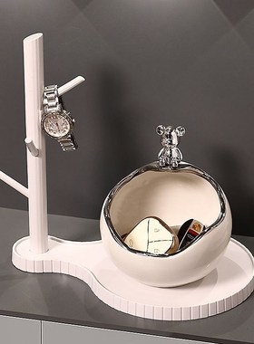 入户门口玄关放钥匙置物架收纳摆件轻奢高档鞋柜客厅陶瓷熊装饰品