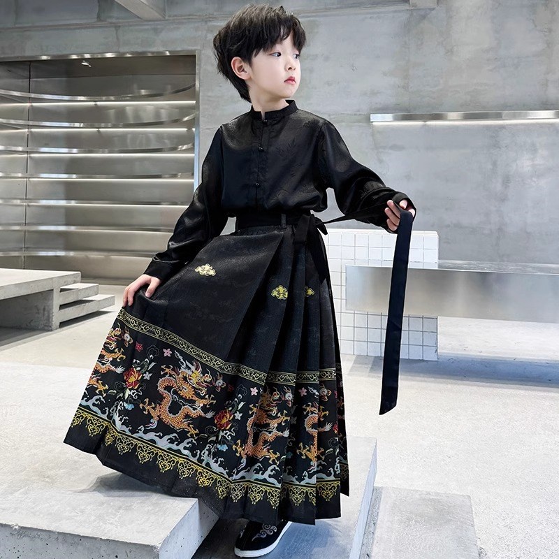 男童唐装汉服中h国风套装六一儿童班服男孩马面裙春秋儿童女童古