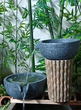 定制水幕墙流水盆流水罐带出水口庭院水景观陶罐带嘴花园造景摆件