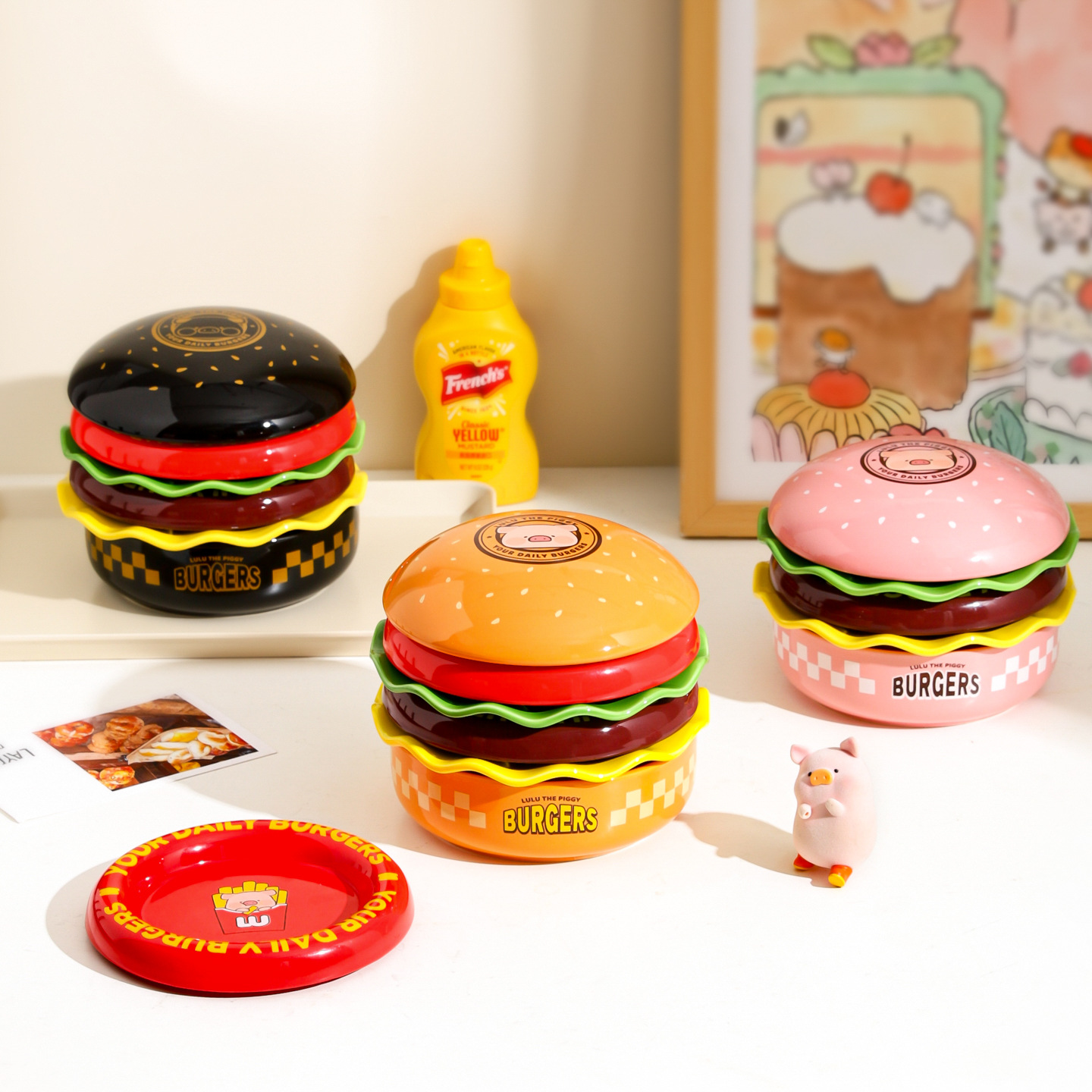 lulu猪联名新款一人食汉堡包餐具套组餐盘子碗碟创意儿童生日礼物