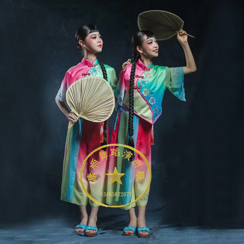 云川之舞儿童细i雨屋前古典舞演出服中国风女童伞舞秧歌舞蹈表演