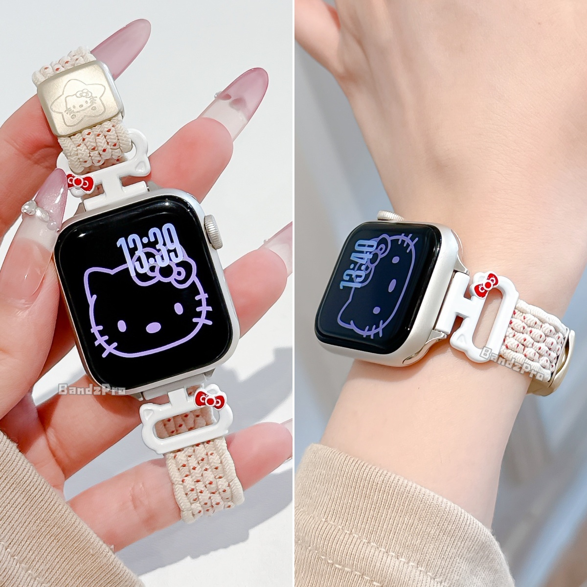 适用iwatch可爱KT猫装饰编织表带