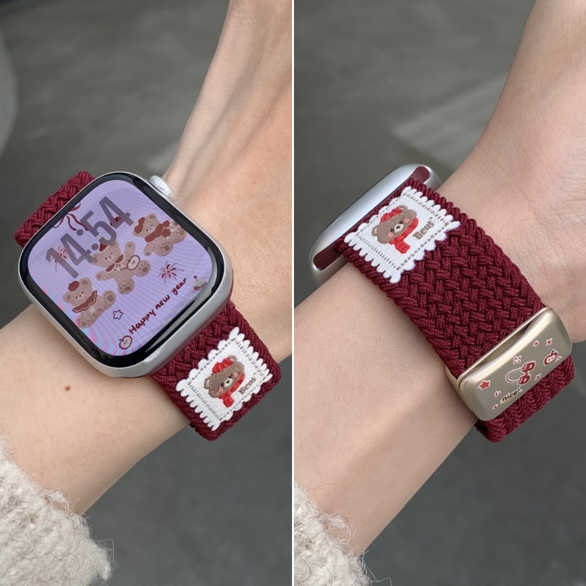 【围巾小熊】适用iwatch11表带苹果手表带S10磁吸扣编织表链applewatch9代透气SE腕带8女款ultra可爱创意新年,智能设备,智能手表手环表带/腕带,淘宝优惠券,粉丝福利购,淘宝优惠卷