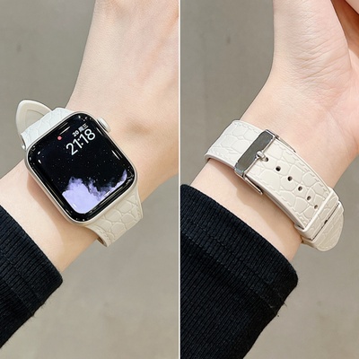 适用iwatch高级感皮纹硅胶表带