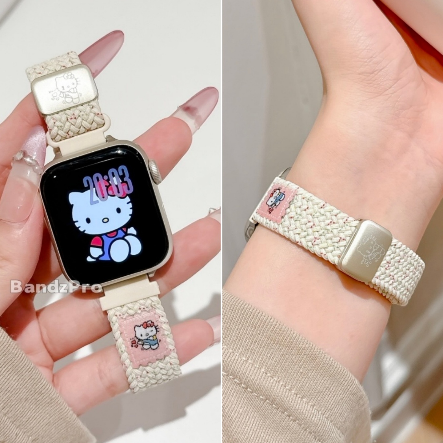 适用iwatch可爱和服KT猫编织表带