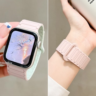 8透气SE亲肤腕带ultra男女高级感 适用iwatch11运动磁吸硅胶表带苹果手表S10简约applewatchS9 张倩仪同款