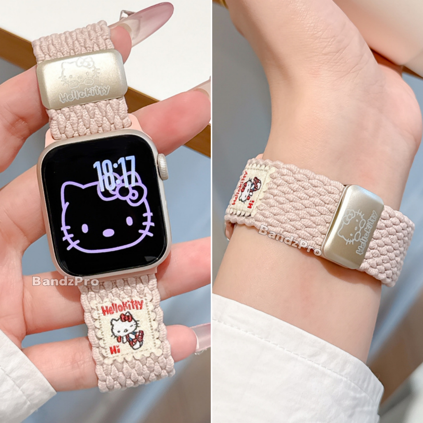 适用iwatch可爱KT麦穗纹编织表带
