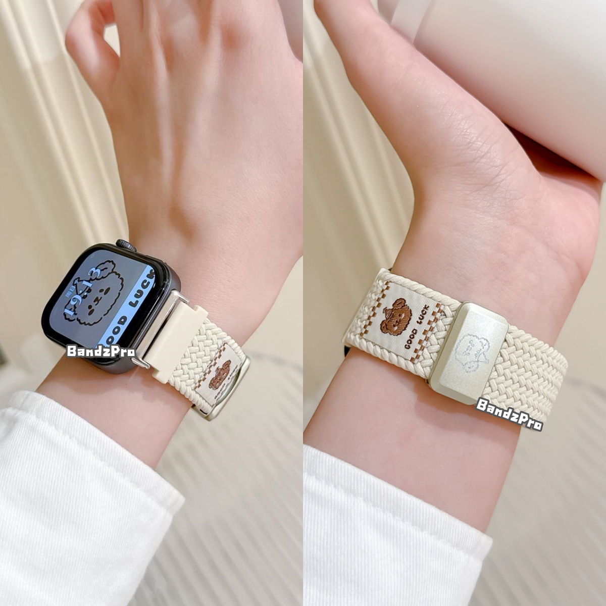 适用华为fit3可爱熊磁吸编织表带