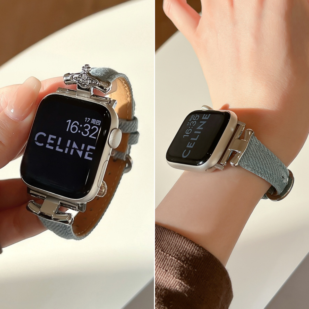 适用iwatch小蛮腰牛仔真皮表带