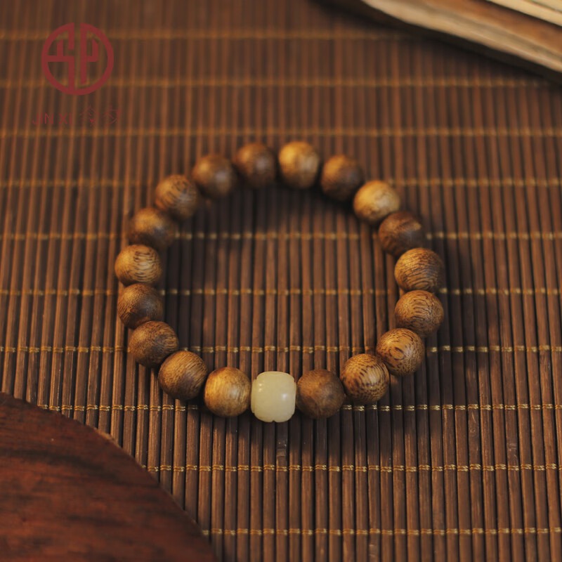 今夕奇楠沉香手串海南绿棋楠天然种植料沉香木和田玉转运珠男女士