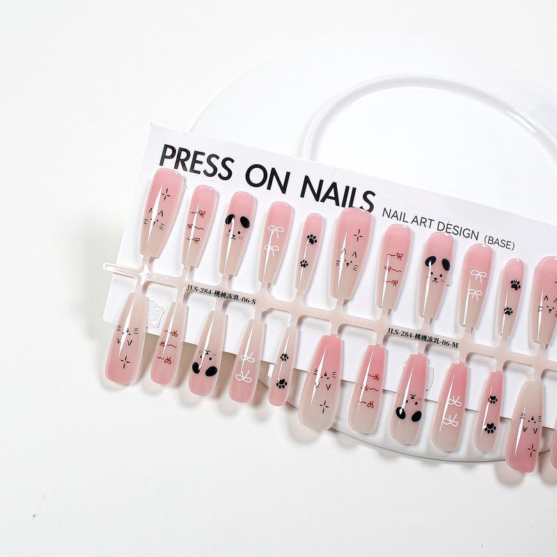 皎珑新款手工设计裸粉色穿戴指甲