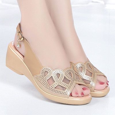 鱼嘴凉鞋女真皮高跟百搭夏季纱