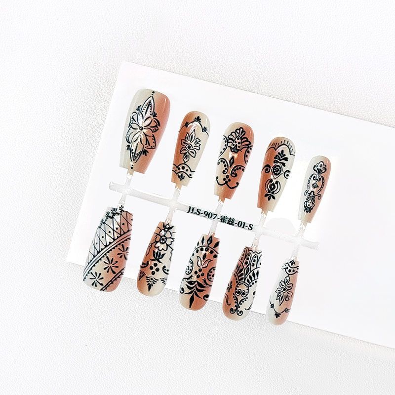 【皎珑】霍兹穿戴甲轻奢裸棕色渐变立体图腾温柔气质显白中梯美甲