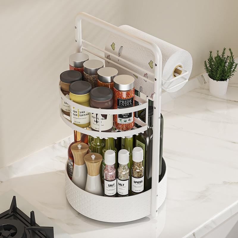旋转调料置物架厨房台面单双层多功能盐酱油瓶罐调味料收纳盒家用