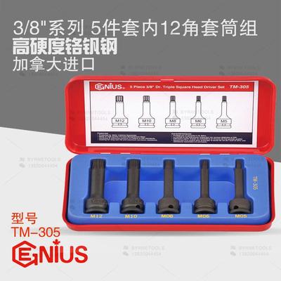 天赋GENIUS工具3/8系列10mm进口5件套气动内十二角套筒组TM-305