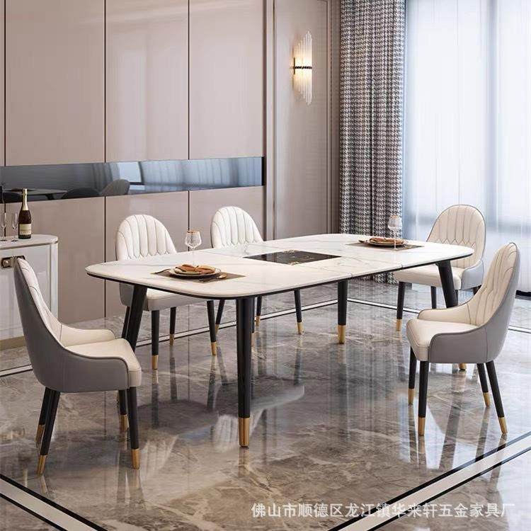 岩板餐桌椅组合家用小户型现代简约轻奢北欧长方形亮光面吃饭桌子