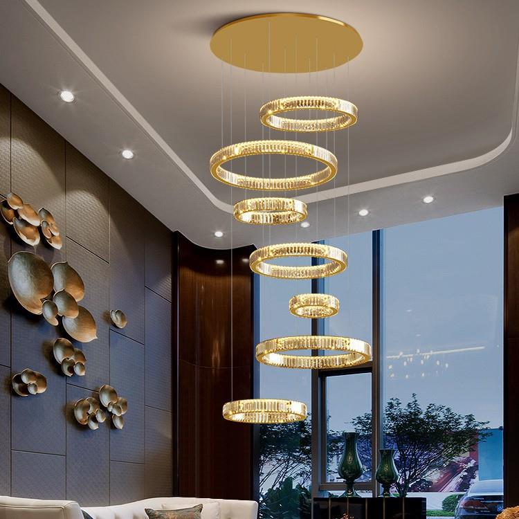 楼中楼大吊灯现代简约跃层挑高轻奢挑空客厅水晶灯别墅复式楼吊灯