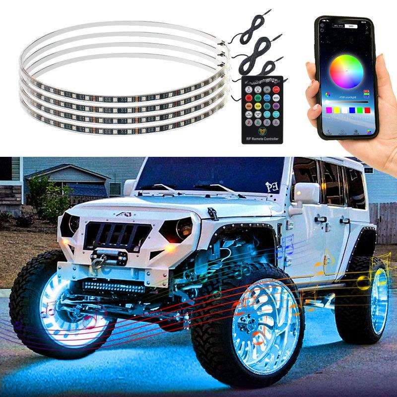 跨境热卖汽车LED车轮灯改装越野轮毂灯 炫彩流光氛围灯七彩气氛灯