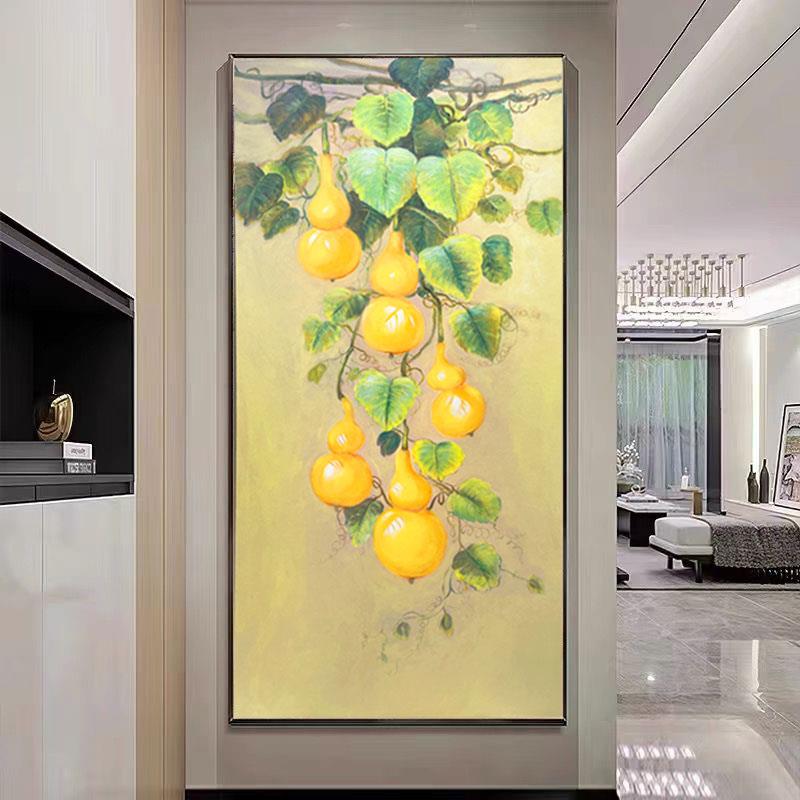 五福临门手绘油画葫芦新中式玄关装饰画现代简约美式走廊过道挂画