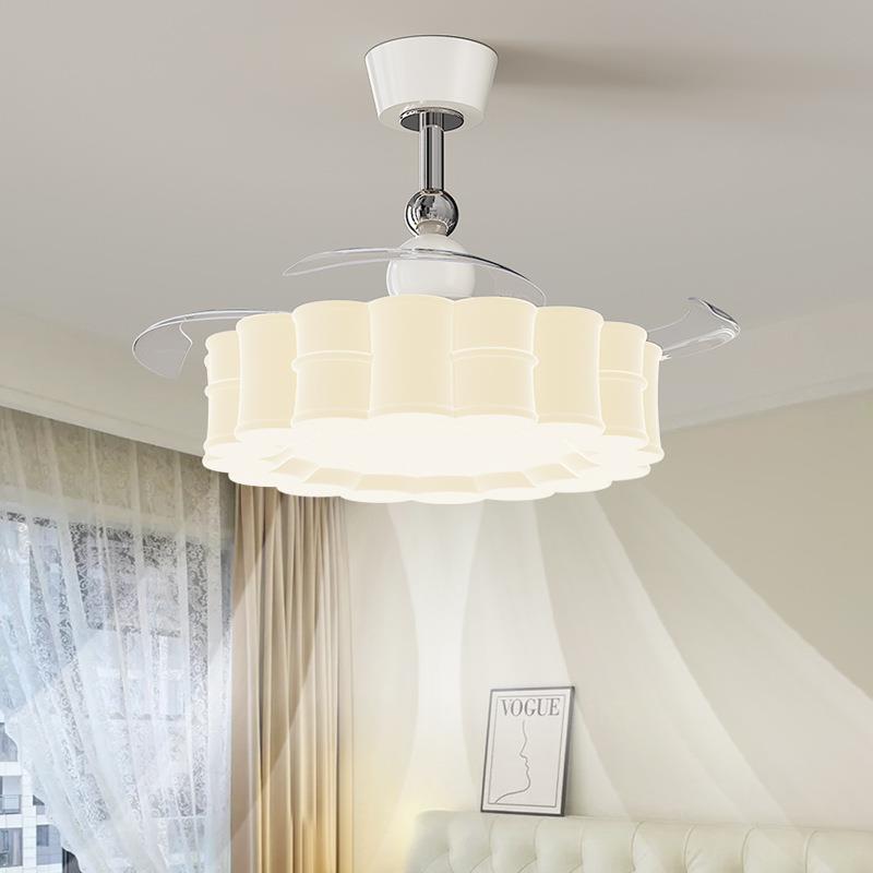 奶油风餐厅风扇灯北欧简约现代创意个性竹节隐形静音卧室吊扇灯具