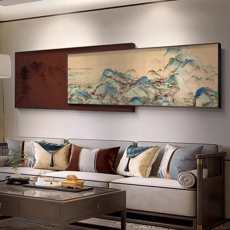 千里江山图客厅装饰画 画山水画 画新中式沙发背景墙挂画 画茶室,家居饰品,现代装饰画,淘宝优惠券,粉丝福利购,淘宝优惠卷