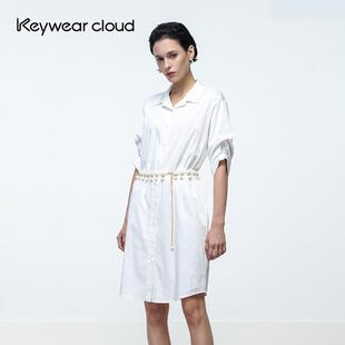 裙连衣裙 Keywearcloud奇威夏季 新款 polo领中长款 简约透气纯色衬衫