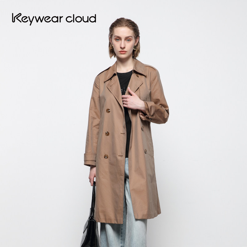 Keywearcloud奇威时尚感帅酷经典双排扣中长款风衣