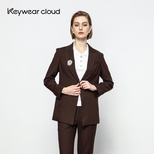 西装 深褐色长袖 外套 复古职业收腰式 Keywearcloud奇威女装