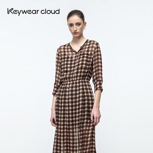 中长款 圆领开领格子直筒洋装 气质连衣裙 薄款 Keywearcloud奇威夏季
