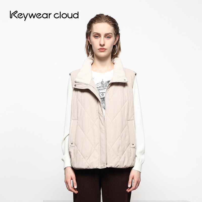 Keywearcloud奇威秋季新款棉服加厚无袖立领纯色简约菱形格外套