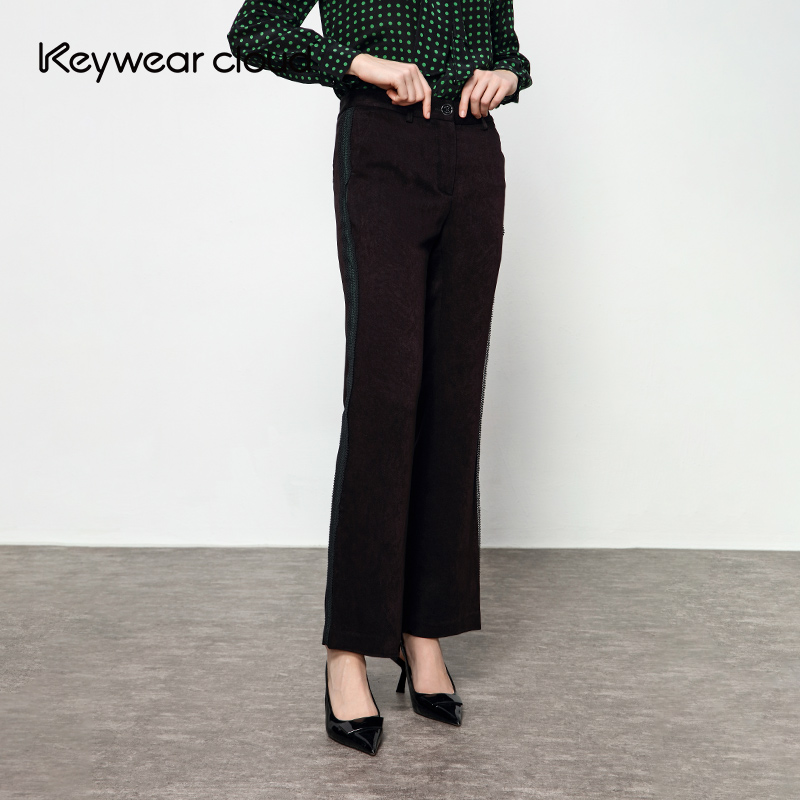 【设计总监然姐】Keywearcloud奇威秋季高腰微喇叭裤时尚黑色休闲