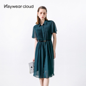 领短袖 Keywearcloud奇威夏季 气质透气肌理感裙子女衬衫 中长连衣裙