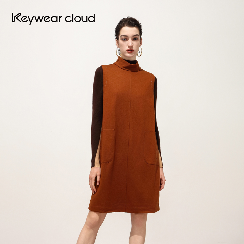 Keywearcloud奇威简约优雅立领无袖连衣裙