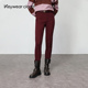 长裤 Keywearcloud奇威秋季 暗红色紧身小脚牛仔裤