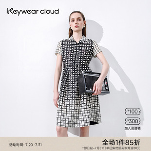 Keywearcloud奇威夏季 漸變格子拼接裙子氣質禮服連衣裙 連身裙女裝