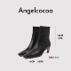 日本Angelcocoa小方头高跟 极简短靴女 猫跟裸靴气质及踝靴