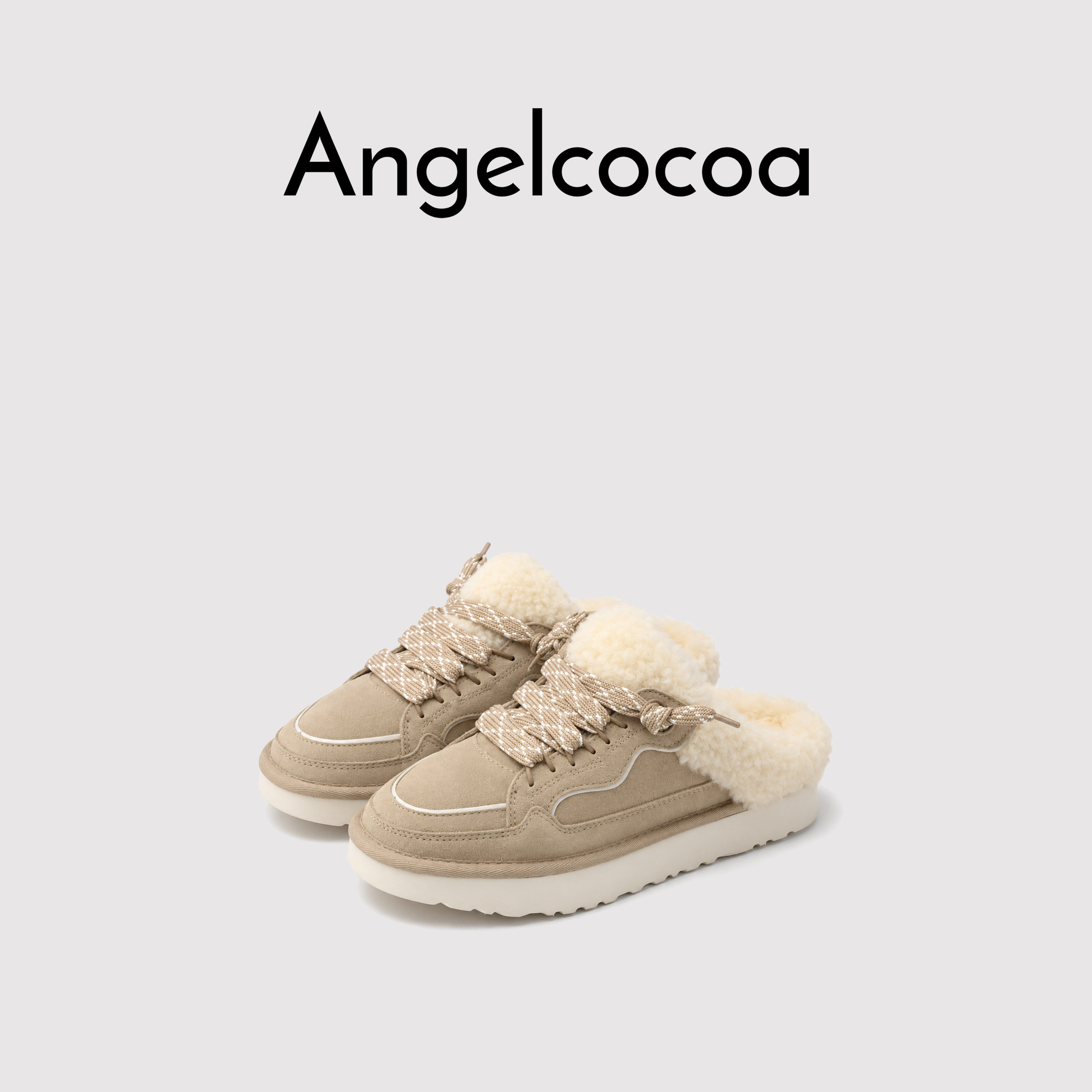 日本Angelcocoa毛绒包头拖鞋女外穿休闲防滑加绒加厚毛毛拖鞋