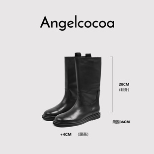 日本Angelcocoa2025款 平底复古高筒靴英伦风显瘦骑士靴 时尚