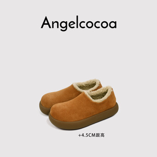 日本Angelcocoa厚底软萌牛反绒勃肯鞋 女皮毛一体毛绒暖脚低帮女