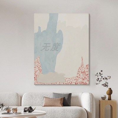 小众艺术蓝色手绘油画抽象奶油风极简客厅卧室装饰画丙烯玄关挂画