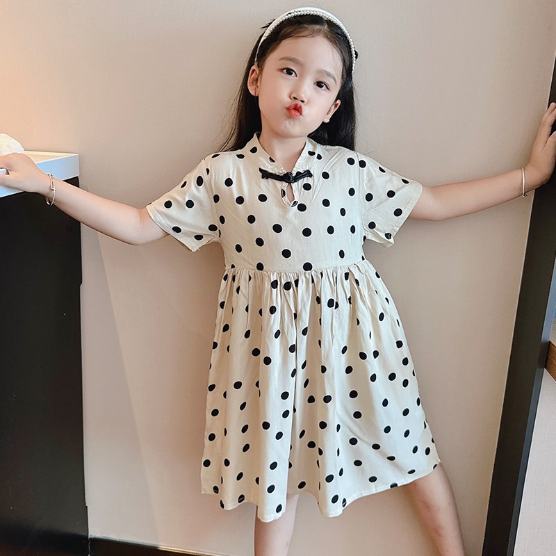 连衣裙儿童棉绸睡衣碎花气质女童洋气时尚夏季中长款印花公主国风