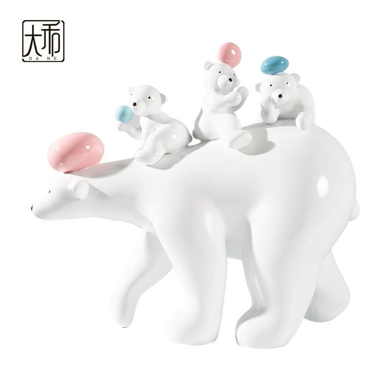 大禾家居蛋糕熊j雕塑摆件现代简约白熊玻璃钢工艺品酒店软装饰品