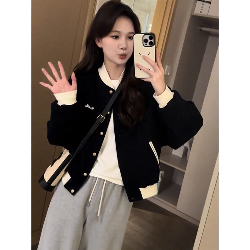 高级感超好看撞色外套女s春秋时尚洋气棒球服今年流行短款夹克上